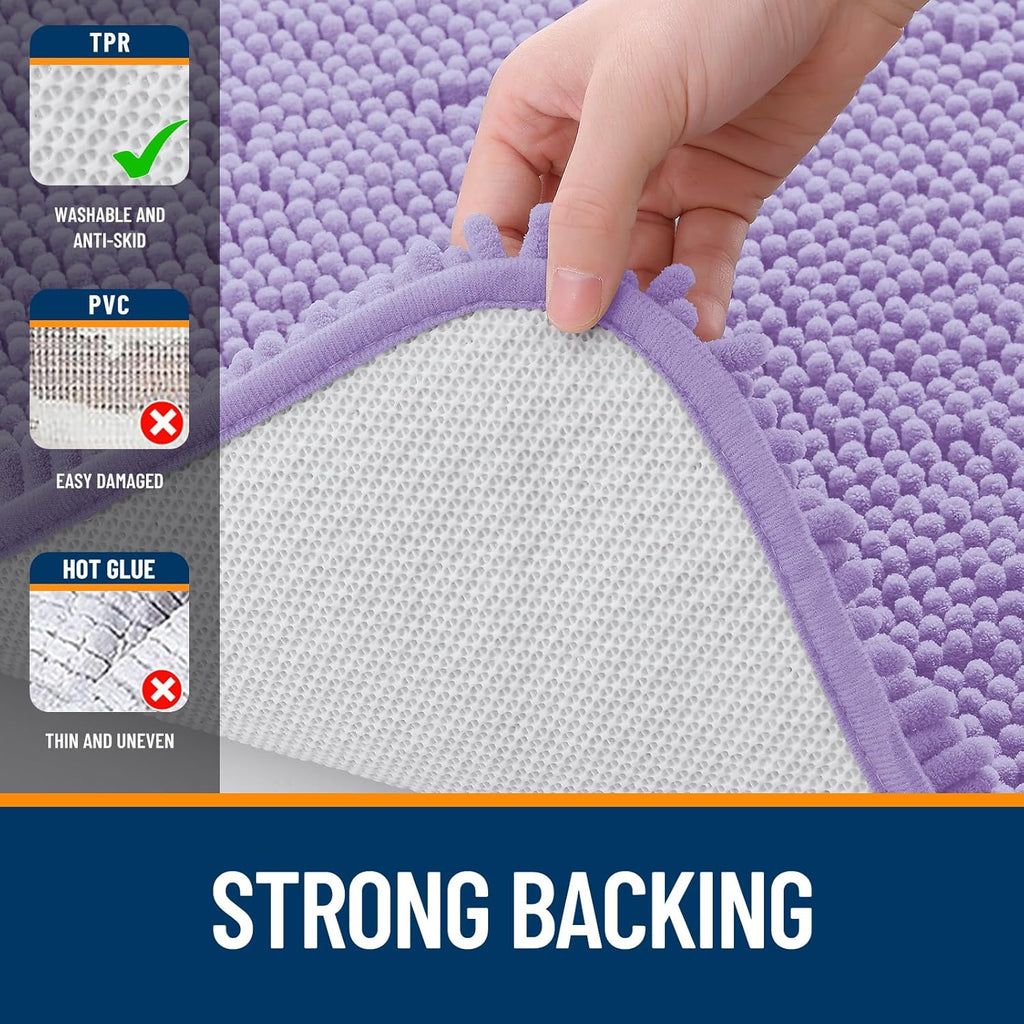 OLANLY Bathroom Runner Rugs - Soft Absorbent Chenille with Rubber Backing | 47x24 Inches, Lavender