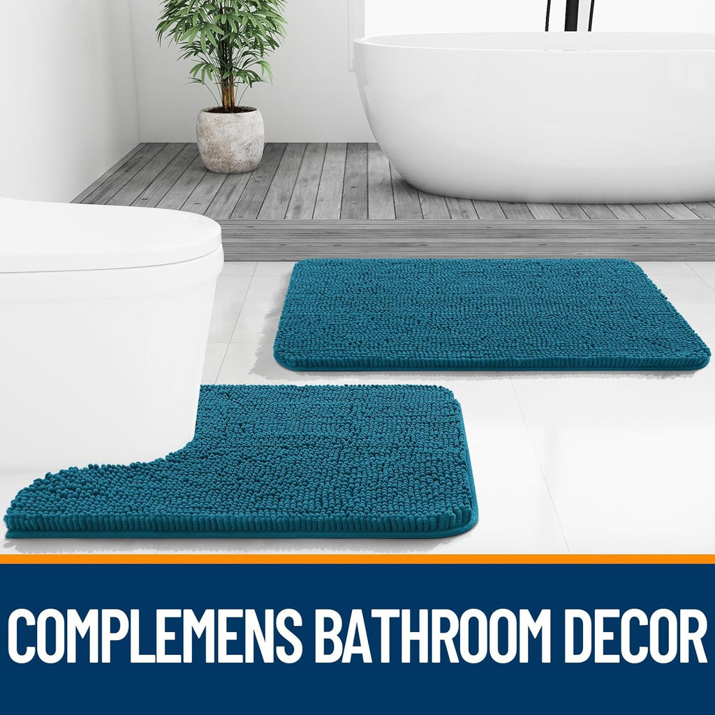 OLANLY Bath Rugs - Extra Soft Chenille, Quick Dry & Absorbent | 24x16 Inches, Peacock Blue