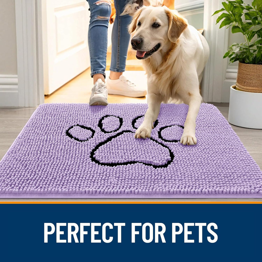 OLANLY Dog Door Mat - Absorbent Non-Slip Mud Mat for Paws | 36x24 Lavender Chenille Design
