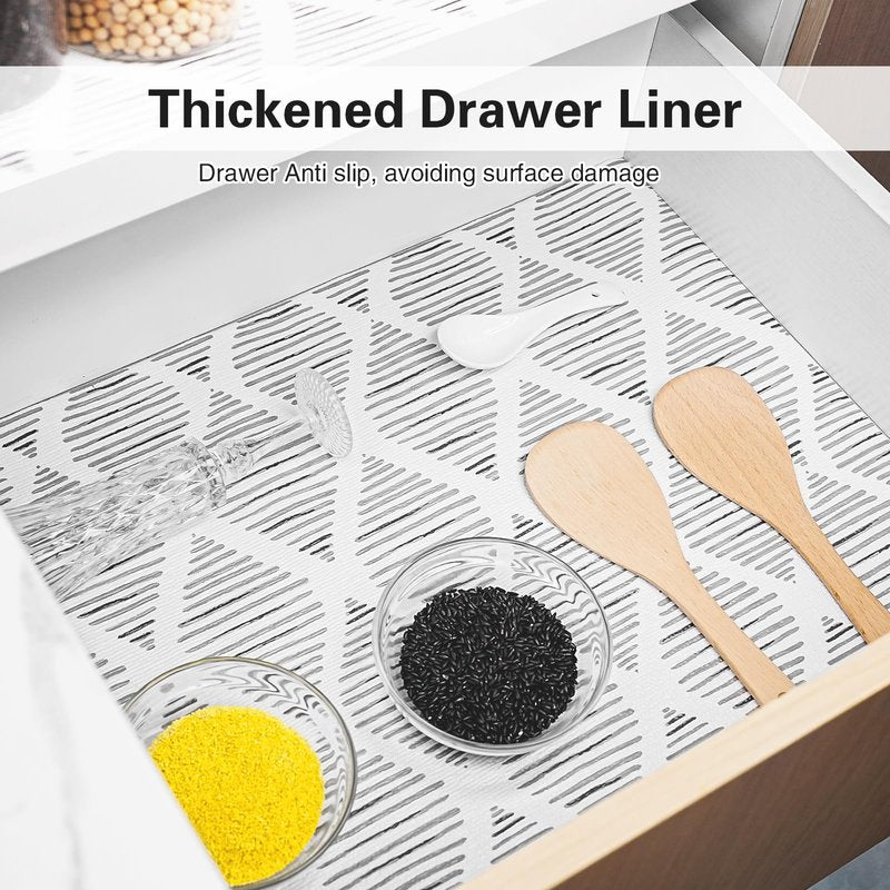GTJ Drawer and Shelf Liner for Kitchen Cabinet,17.5IN x 10FT Non-Adhesive Cabinet Liner,Waterproof Shelf Paper Non-Slip Mats Cupboard Liner Contact Protect Dresser/Shelves/Table-Square Stripes
