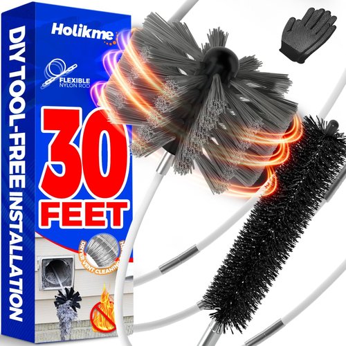 Holikme 30 Feet Dryer Vent Cleaner Kit - Flexible Lint Brush with Drill Attachment | Easy Cleaning in Grey