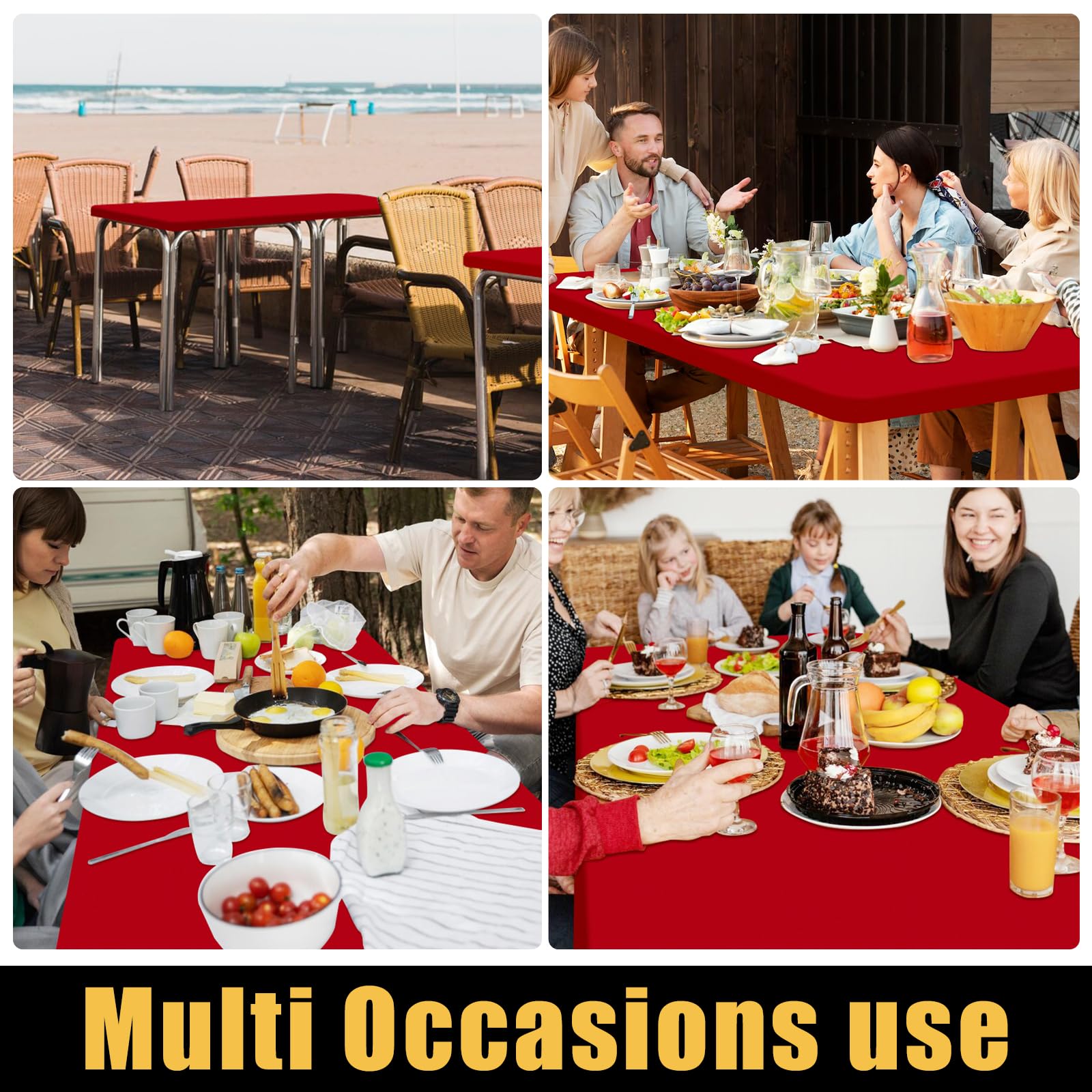 Smiry 4 Pack Rectangle Picnic Table Cloth, Waterproof Elastic Fitted Tablecloths, Washable Polyester Rectangular Patio Table Cover for Camping, Indoor and Outdoor (Red, 30"x72")