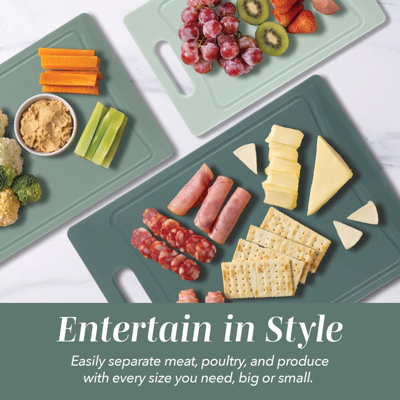 COOK WITH COLOR Non-Slip Cutting Board Set – Kitchen Essentials with Easy Grip Handle for Meat, Veggies, and Fruits, 3 Cutting Boards, Mint