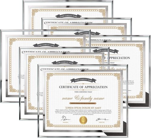 Hoikwo 8.5x11 Picture Frames - 6 Pack Silver Glass Frames for Diplomas & Awards | Tabletop Display