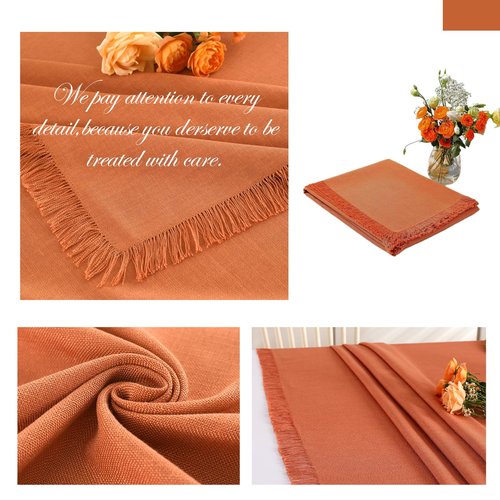 Midsummer Breeze Cotton Square Table Cloth for Fall, Holiday, Harvest, Thanksgiving Tablecloth-Handcraft Fringed Tablecloths (55" x 55",Orange)