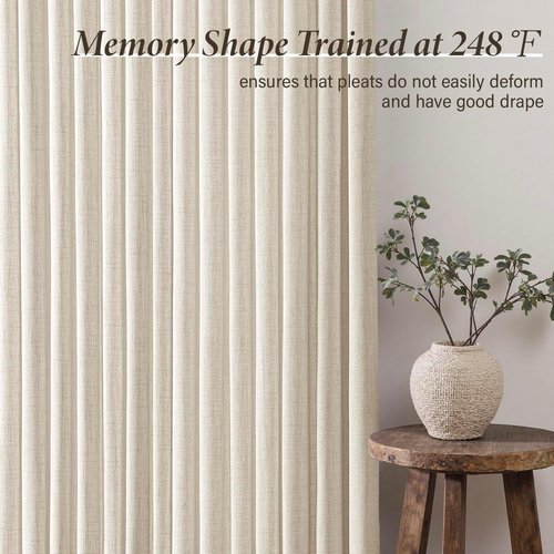 MIULEE Pinch Pleated Linen Curtains - 90-Inch Ivory Cream Semi-Sheer Drapes | 4 Panels for Living Room & Bedroom