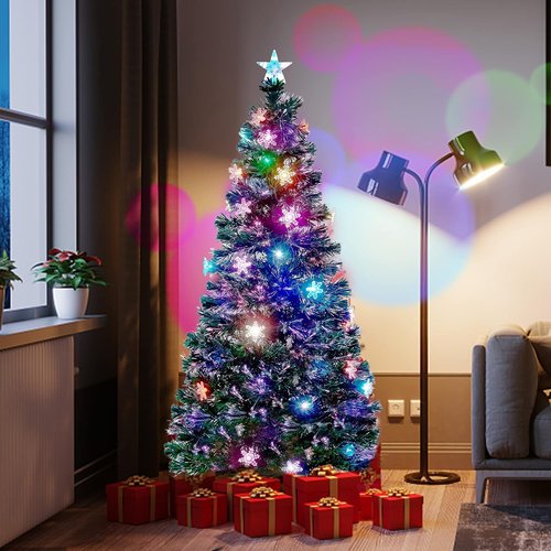 Juegoal 6 ft Pre-Lit Christmas Tree | RGB Color Changing LED Lights & Snowflakes Decor