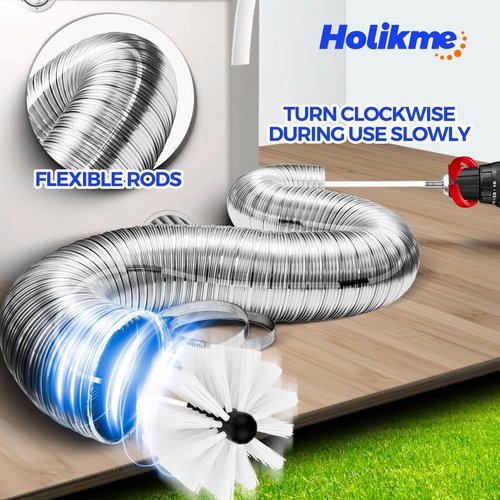 Holikme Dryer Vent Cleaner Kit - 30 Feet Flexible Lint Brush with Drill Attachment - Easy Cleaning Tool