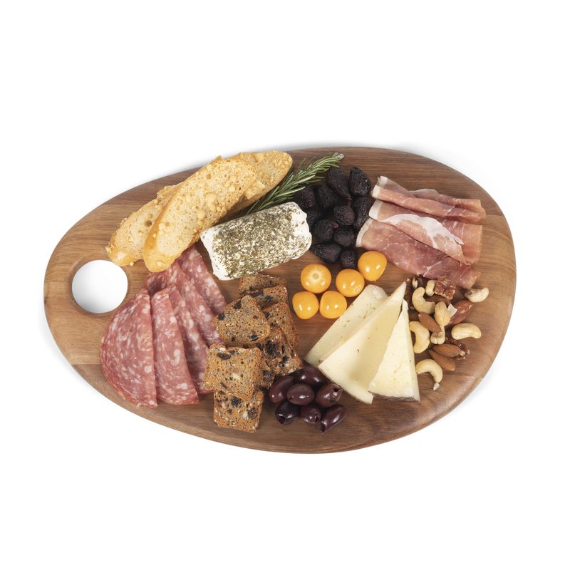 Picnic TIME Pebble Acacia Charcuterie Board 15" x 10", Wood Serving Platter for Food Display, Serving Tray for Party, Cutting Board with Cutout Design, Multi-Purpose Food Tray, (Natural Acacia)