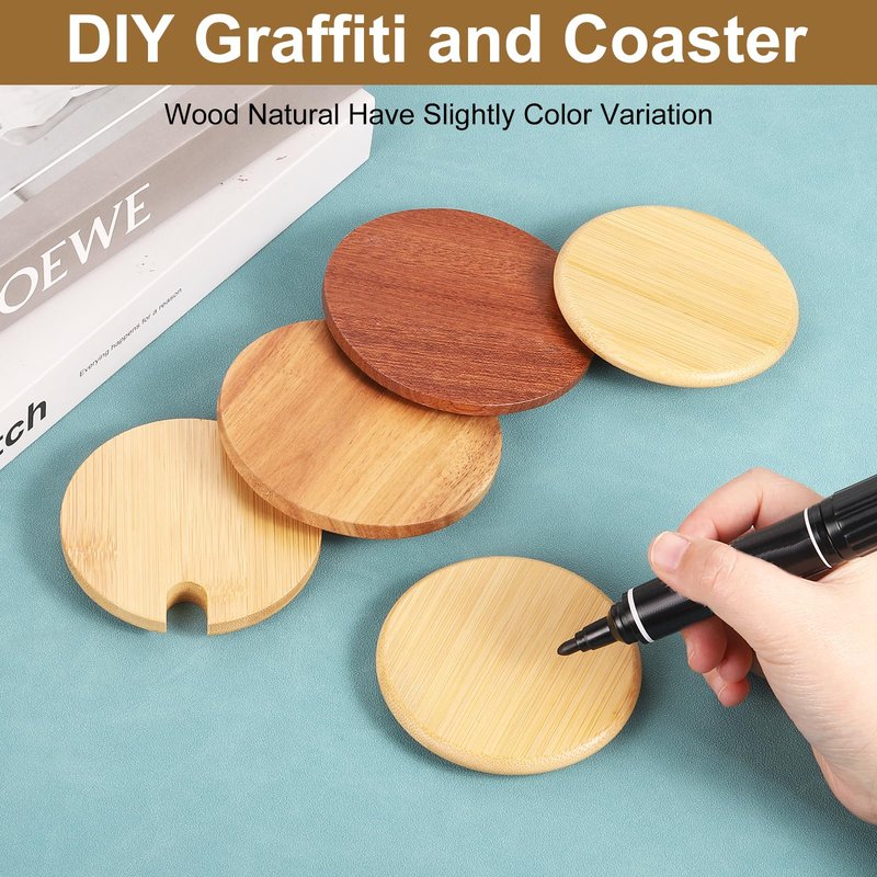 uxcell 4Pcs Bamboo Cup Lid with Spoon Hole 2.91 Inch, Wooden Cup Cover Seasoning Jar Mug Cover Coffee Mug Cover Tea Glass Cup Lid Wooden Canning Jar Lids