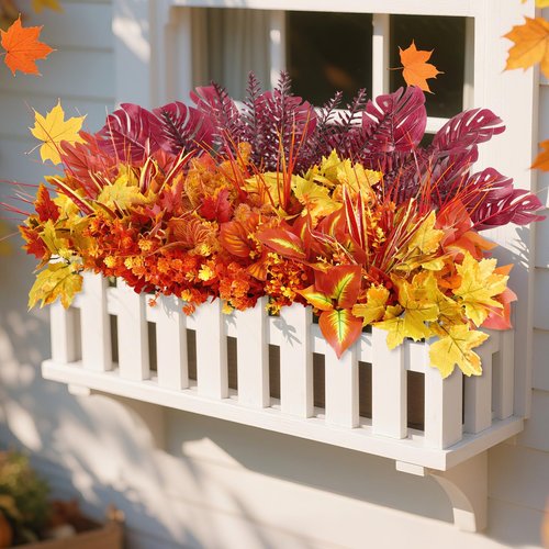 Alupssuc 48 Bundles Artificial Plants Outdoor, UV Resistant Fake Fall Flowers Ferns Stems Shrubs Faux Bushes Leaves Plastic for Indoor Outside Porch Garden Patio Window Office Entrance Bathroom Decor