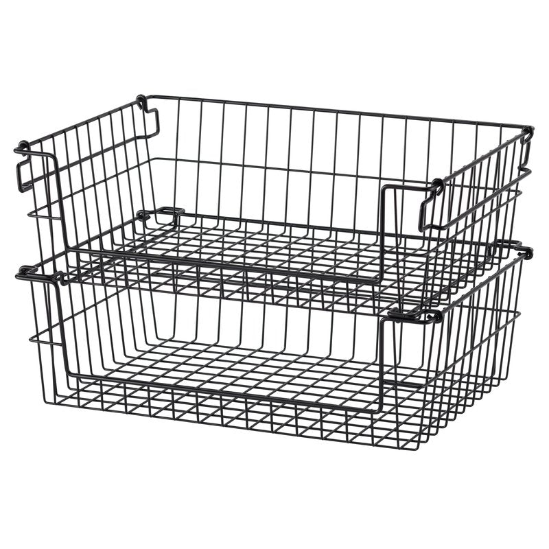 TRINITY 2-Pack Stackable Metal Wire Storage Baskets With Handles, Black, 19 Inches