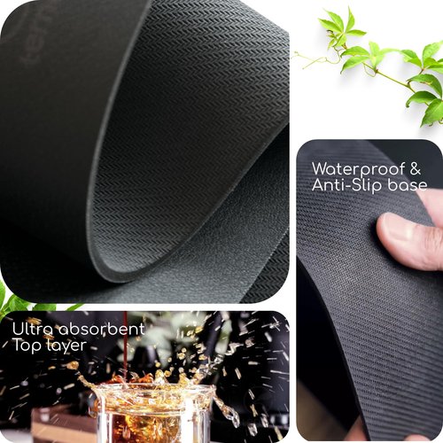 Ternal - Coffee Mat – 19x12 Inch Wet Bar Mat for Countertop | Absorbent, Quick-Dry Dish Drying Pad with Non-Slip Rubber Back | Fits Under Coffee-Maker, Espresso Machine, Dish Rack