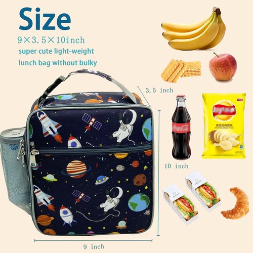Kulle Astronaut Lunch Box for Boys, Insulated Kids Lunch Bag with Freezable Compartment, Thermal Reusable Lunchbox for School, Outdoor, Daycare - Space Theme Design