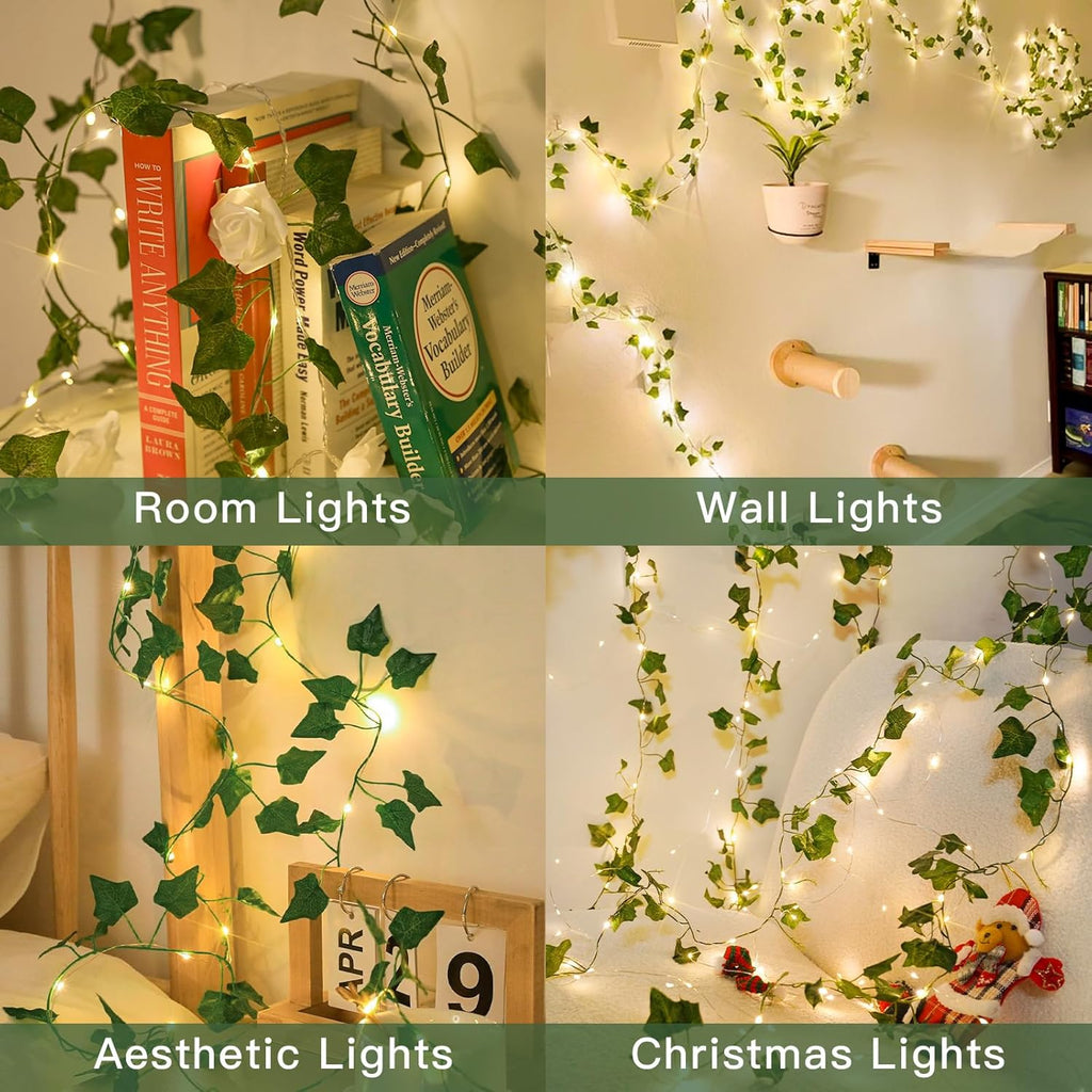 Suddus Ivy String Lights - 40 LED Battery Operated Fairy Lights with Remote | 13.1ft Warm White Decor for Bedroom, Garden, Party, and Weddings