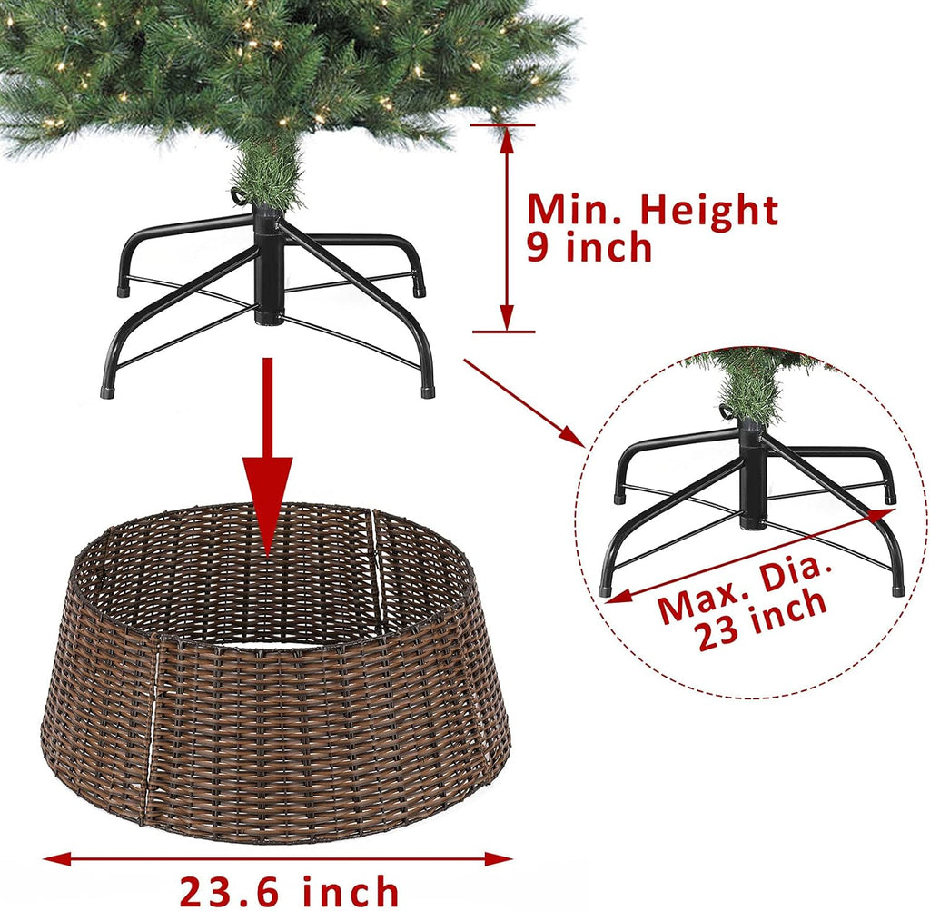Skiennix Christmas Tree Collar - 23’’ Handmade Rattan Wicker Stand for Holiday Decoration