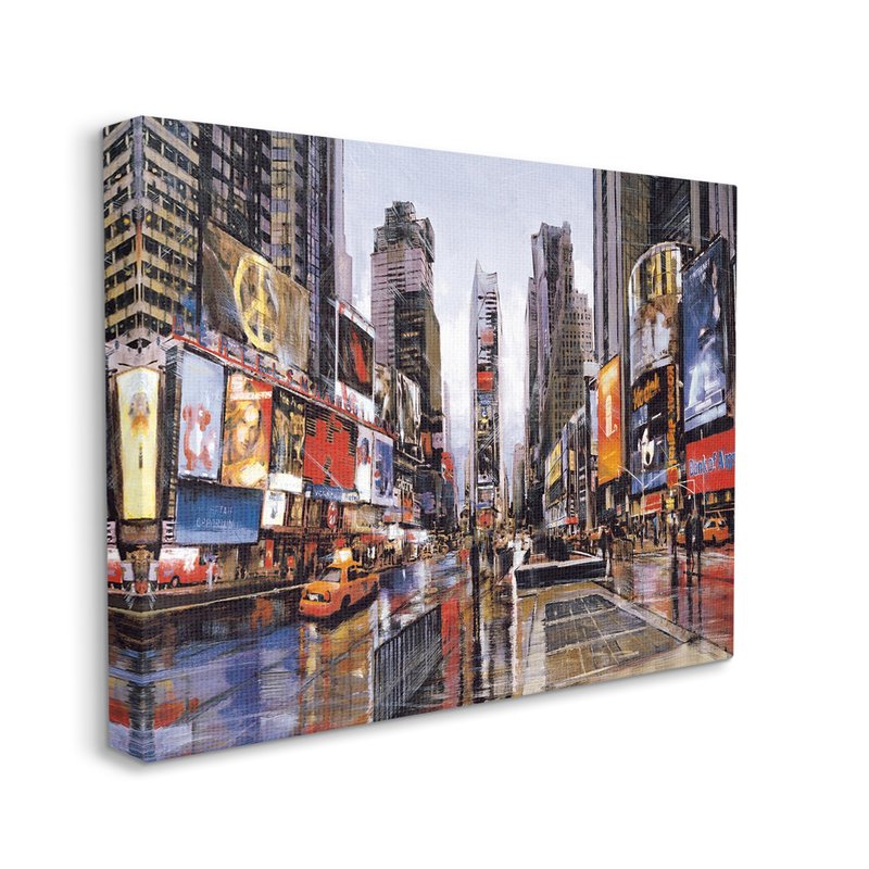 Stupell Industries 'Times Square Crowds on a Rainy Day Painting', Canvas Art, 40 x 30 Inches, Easy to Hang and Sturdy, Made in USA, by Matthew Daniels