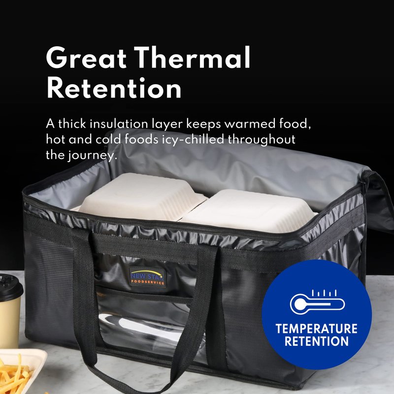 New Star Foodservice Commercial Insulated Food Delivery Bag, Half Size, 12 x 11.5 x 9.5 Inch, Black