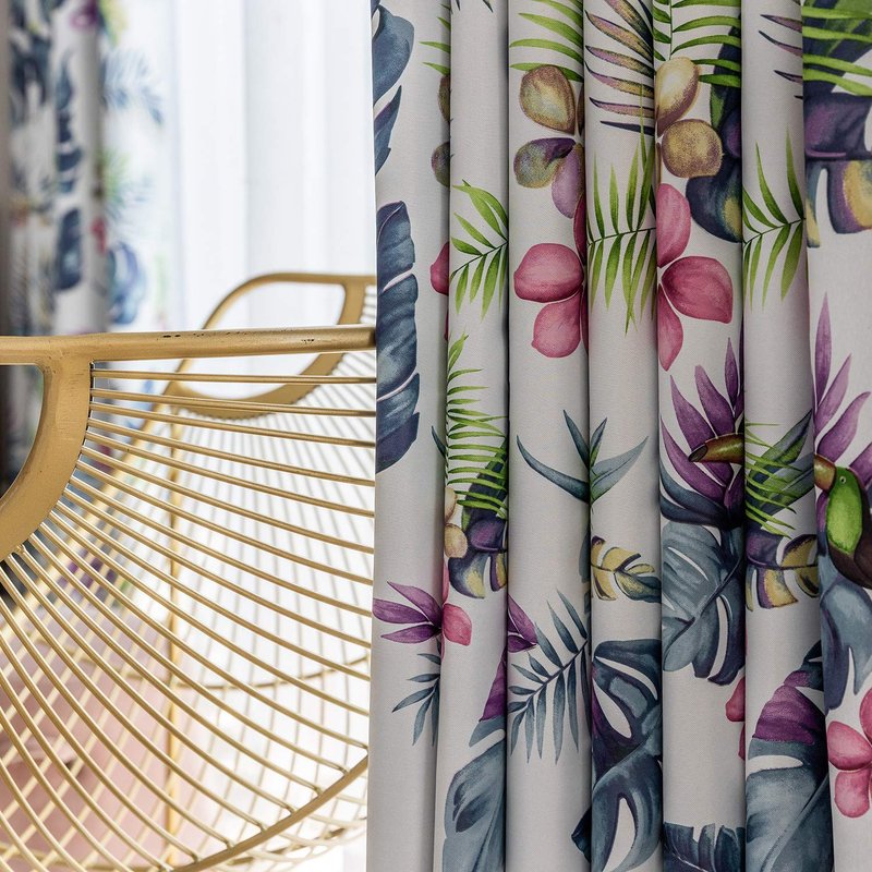 VOGOL Room Darkening Window Curtains 84 Inches Long, Colorful Tropical Plants Printed Blackout Thermal Insulated Grommet Curtain, 2 Panels