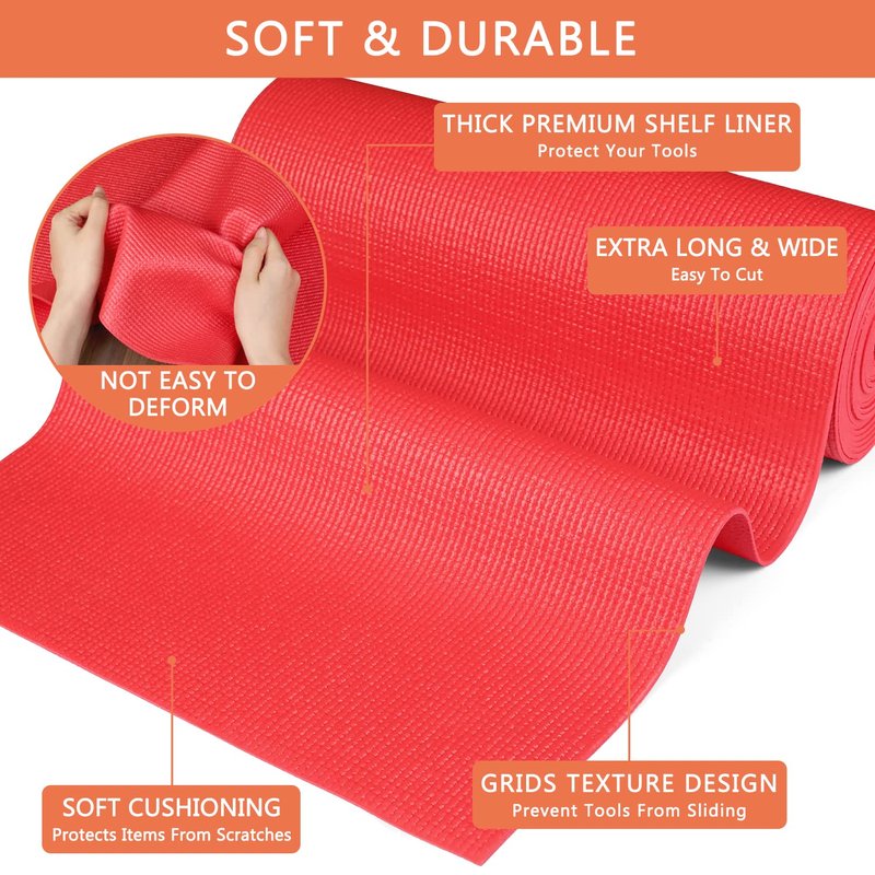 Foam Toolbox Liner Drawer Mat 1/8 Inch Thick X 16 Inch Wide X 6 Ft Long Red, No Slip for Protecting Cabinet, Garage, Cart, Tool Box (Red)