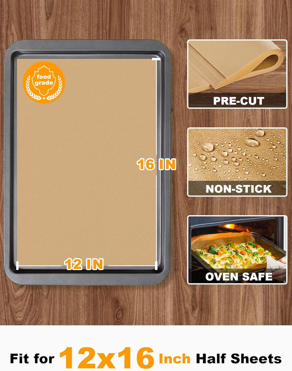 SMARTAKE Non-Stick Parchment Paper Baking Sheets - 200 Precut Sheets, 12x16 Inches for Baking & Grilling