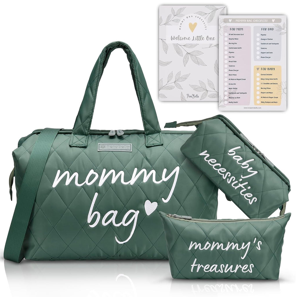 PeraBella Mommy Bag - Stylish Hospital Bag for Labor & Delivery | Maternity Diaper Bag - Green