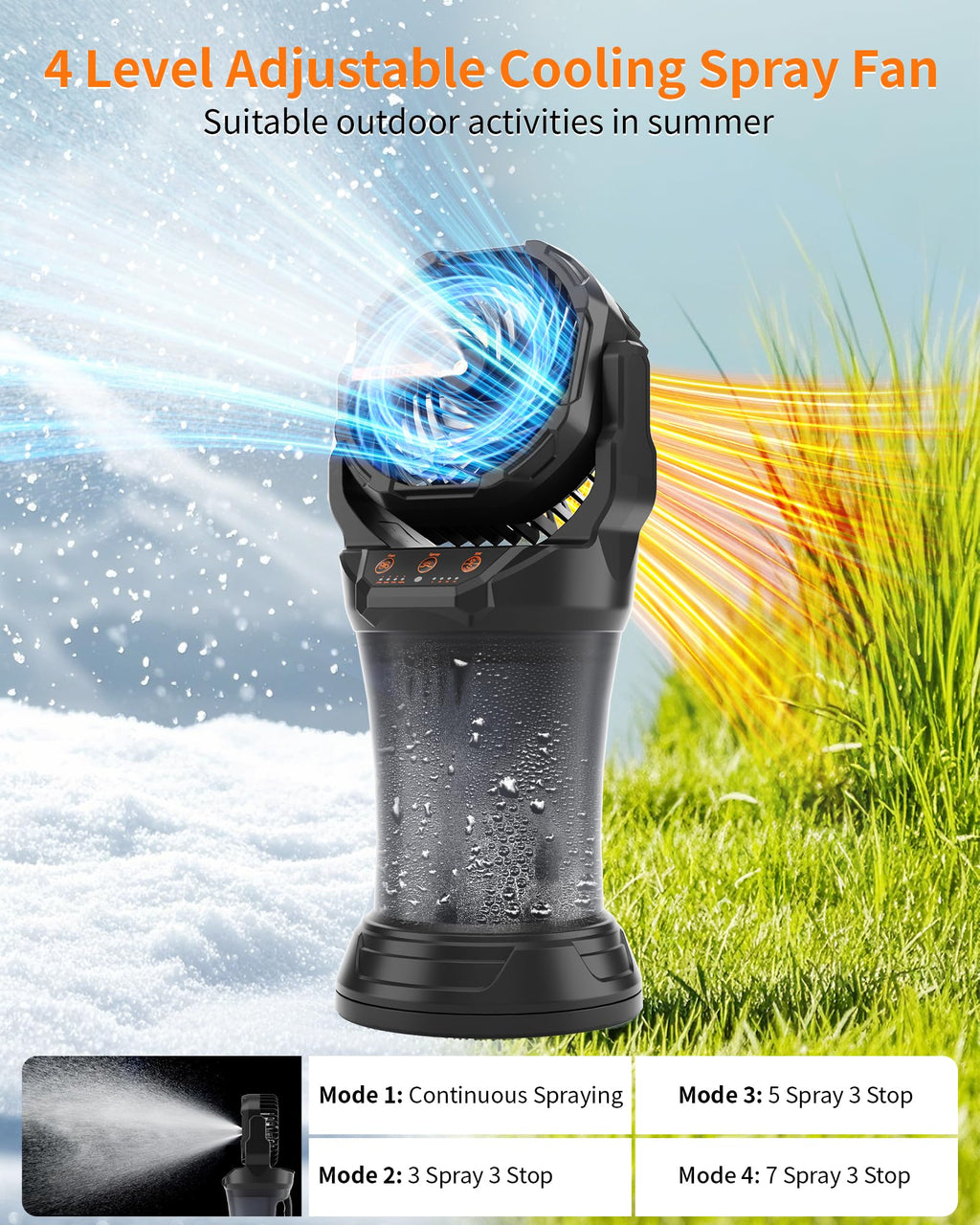 WESTTREE Portable Misting Fan with Large Battery Fan-Rechargeable Outdoor Misting Cooling Fans with 2L Water Tank,RGB Lights,4 Speeds & Spray Modes-for Patio, Camping, Beach, Workshop (Black)