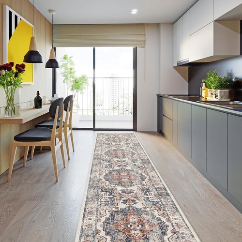 Hallway Washable Runner Rug - Vintage Soft Non-Slip Indoor Carpet for Entryway | 2'6'' x 12', Brick