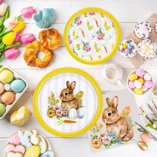 Happy Easter Party Supplies - 150 Count Disposable Tableware Set | 9" Dinner Plates & 7" Dessert Plates