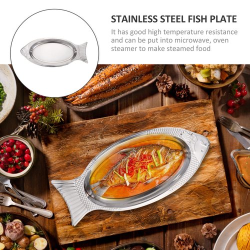Hemoton Fish Serving Platter 17.7 Inch Stainless Steel Fish-Shaped Plate Mirror Polish Oval Tray for Family Meals and Entertaining