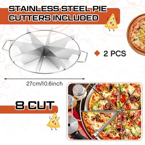 2 Pieces Pie Cutter Cake Marker Round 10.6 Inches Diameter Stainless Steel Cake Cutter Slicer Rust Proof, Divider with Side Handle Press for Commercial Home(8 Slice)