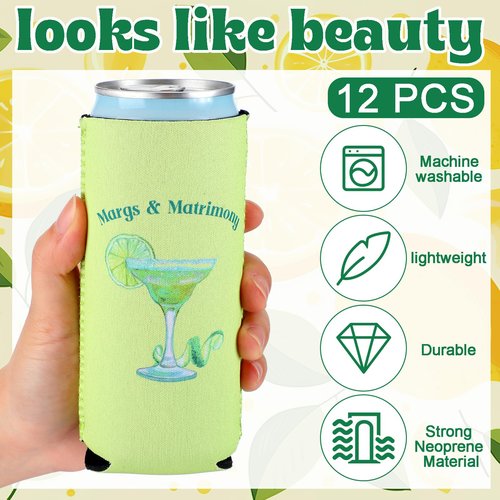Jingmore 12 Pcs Bachelorette Can Coolers Bulk Margarita Party Can Sleeves Margs and Matrimony Beer Cup Holders for Bachelorette Party Favor Bridal Shower Wedding Decorations (5.51 x 3.54 Inch)