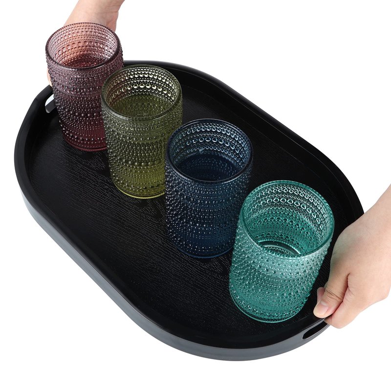 MDLUU Plastic Serving Tray, 17.1 Inch Long Ottoman Tray with Cutout Handles, Oval Butler Tray for Breakfast in Bed, Coffee Table Decor, Party