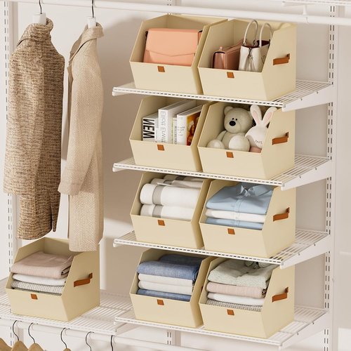 Homsorout Fabric Closet Storage Cubes - 6 Pack Square Bins with Dual Handles for Organizing Clothes, Beige