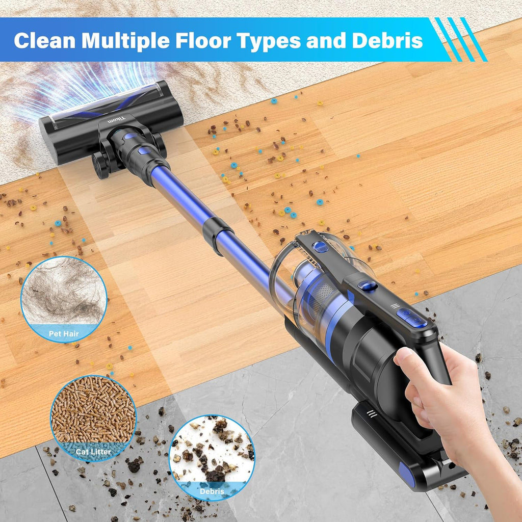 Tikom Cordless Vacuum Cleaner - 450W Powerful Stick Vacuum | Lightweight, Anti-Tangle Design for Hard Floors & Pet Hair