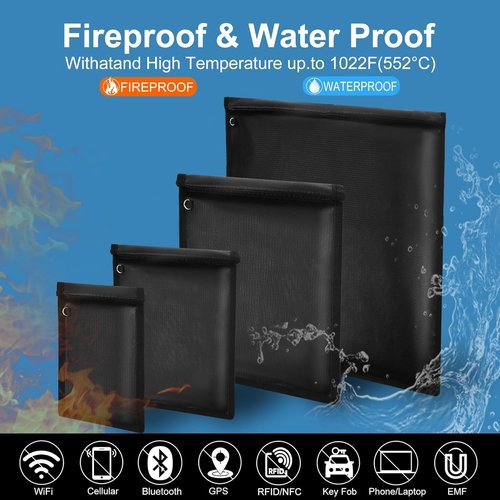Faraday Bag 4 Pack - Waterproof & Fireproof Signal Blocking Pouches for Laptop, Tablet, Phone & Car Key