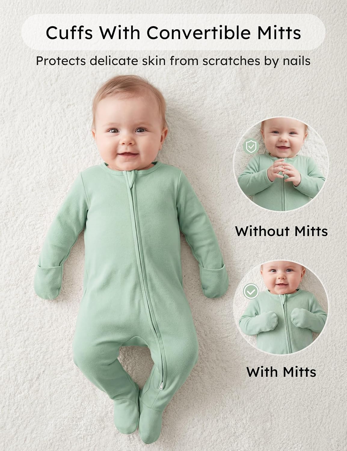 Yoofoss Baby Pajamas - 100% Organic Cotton Sleepers for Newborns | 3-Piece Set, Footed PJs
