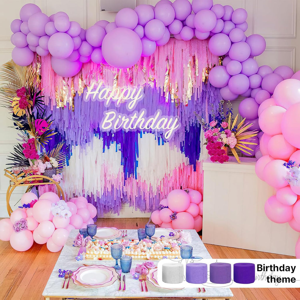 PartyWoo Crepe Paper Streamers - Light Pastel Pink & Purple | 328ft Pack of 4 for Birthday & Baby Shower Decor