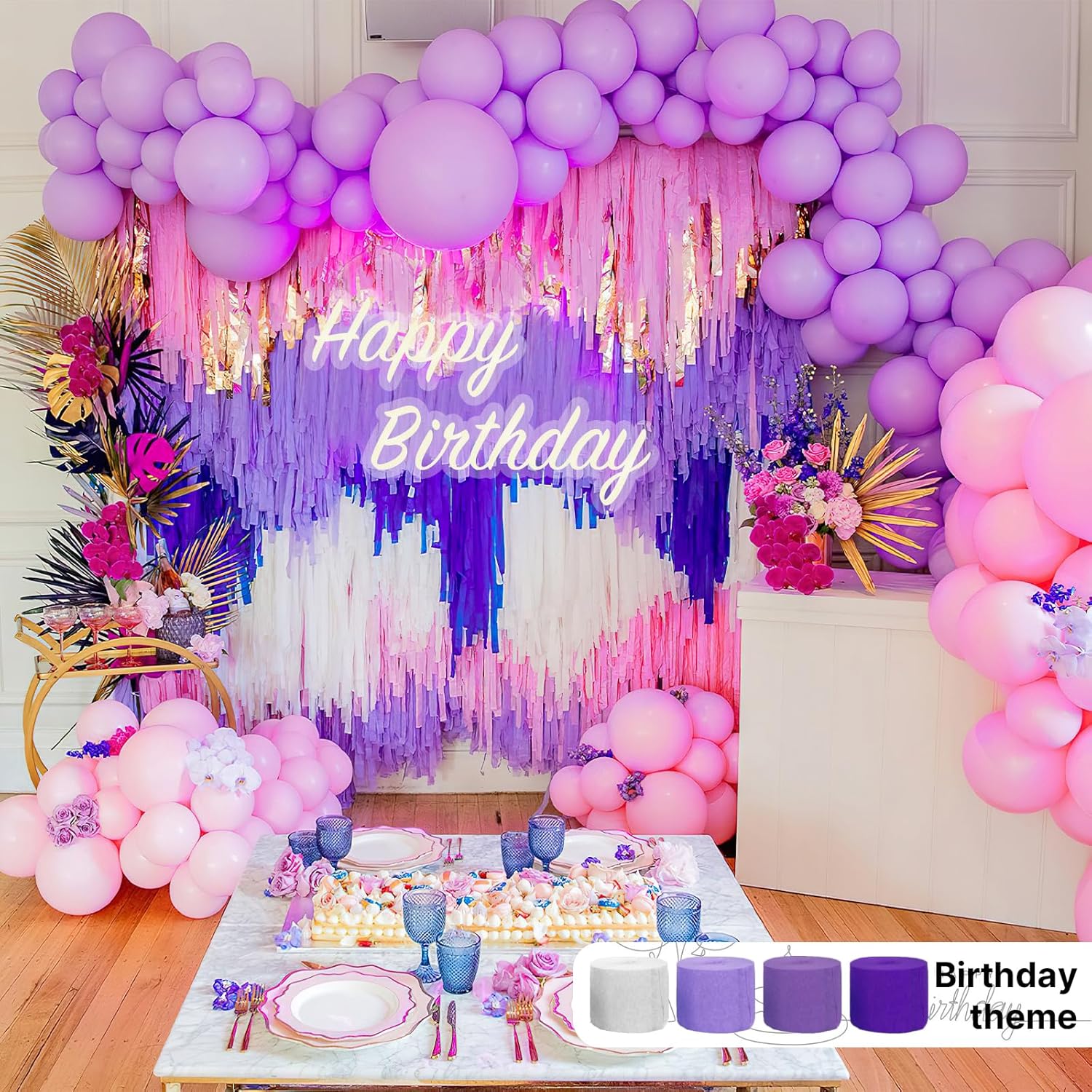 PartyWoo Crepe Paper Streamers - Light Pastel Pink & Purple | 328ft Pack of 4 for Birthday & Baby Shower Decor