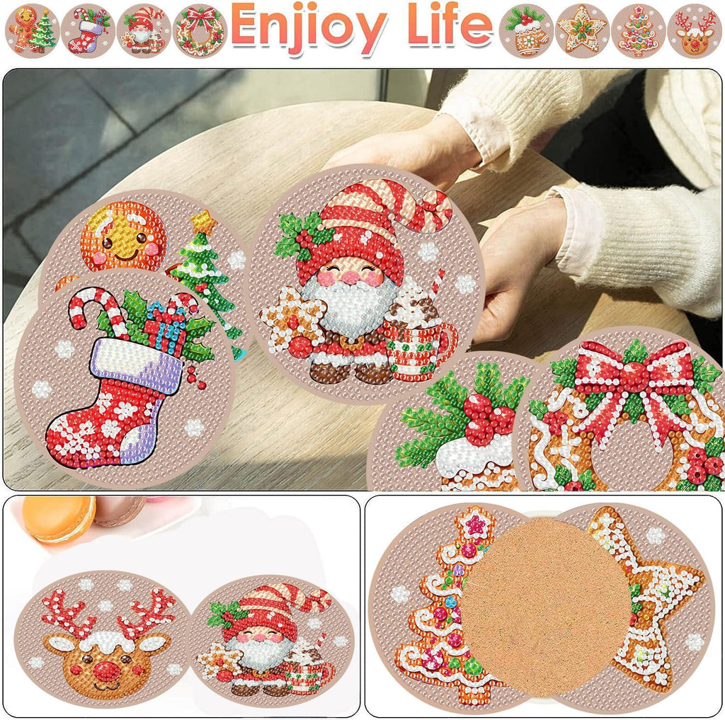 Skiennix Christmas Diamond Painting Coasters Kit - 8 Gingerbread Snowman Art Coasters with Holder | DIY 4x4 Inch