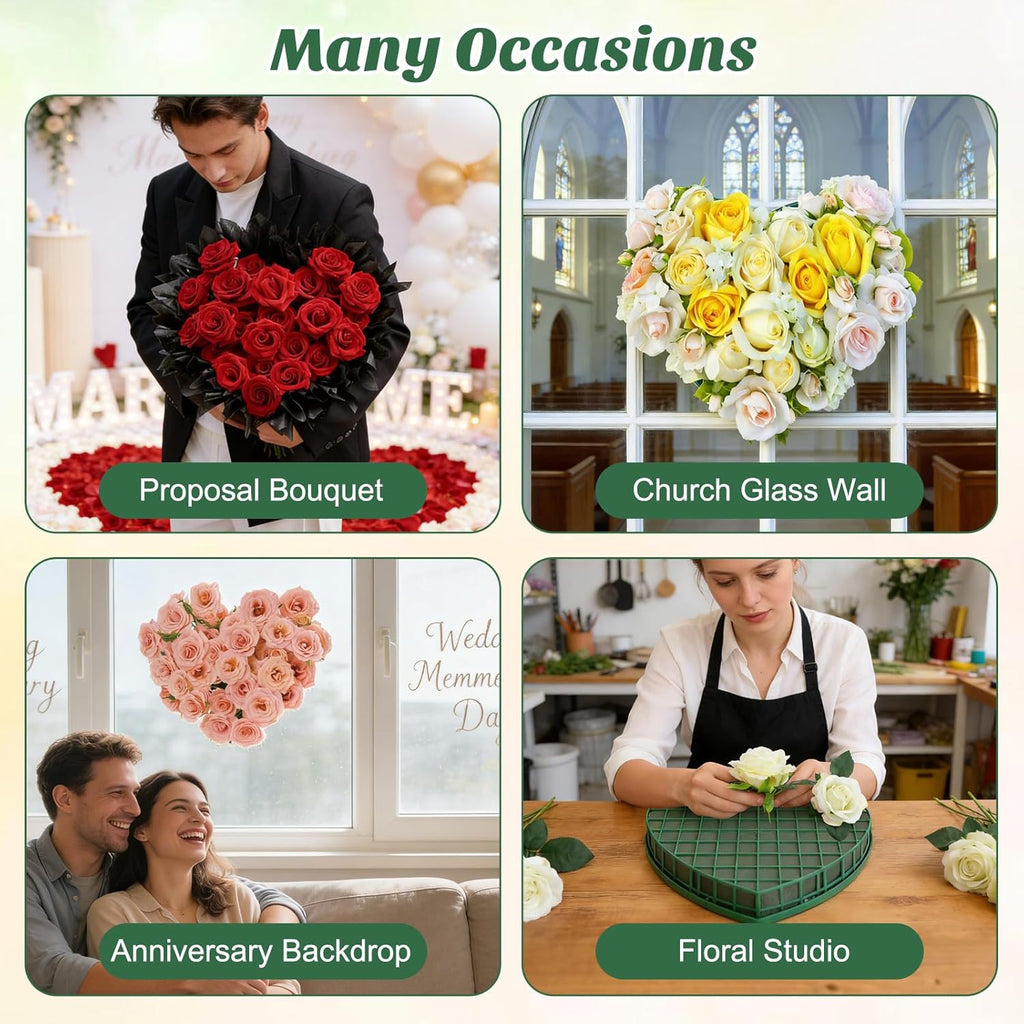 STOBOK Floral Foam Hearts - Heart Shaped Floral Foam Cage with 5 Suction Cups for Weddings & DIY Decor | Green, 12.2 x 11.4 in