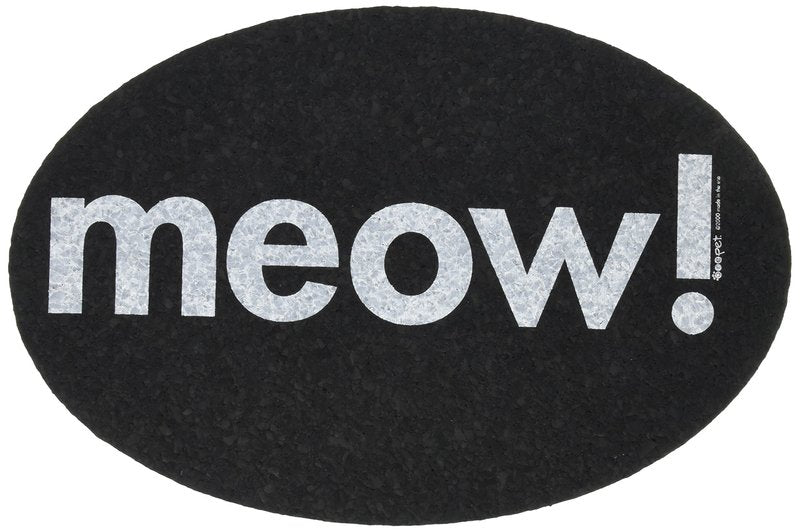 Ore' Pet M806S Black Oval Meow Recycled Rubber Pet Placemat