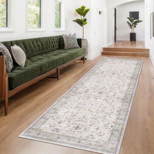 Hazo Haus Hallway Runner Rug - Light Gray Washable, Non-Slip & Stain Resistant | 2'6" x 10' for Kitchen & Boho Décor