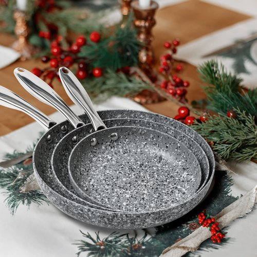 MICHELANGELO Frying Pans Set with 100% APEO & PFOA-Free Stone Non Stick Coating, Granite Skillet Set, Nonstick Skillets 3 Pcs,8/9.5/11 inch