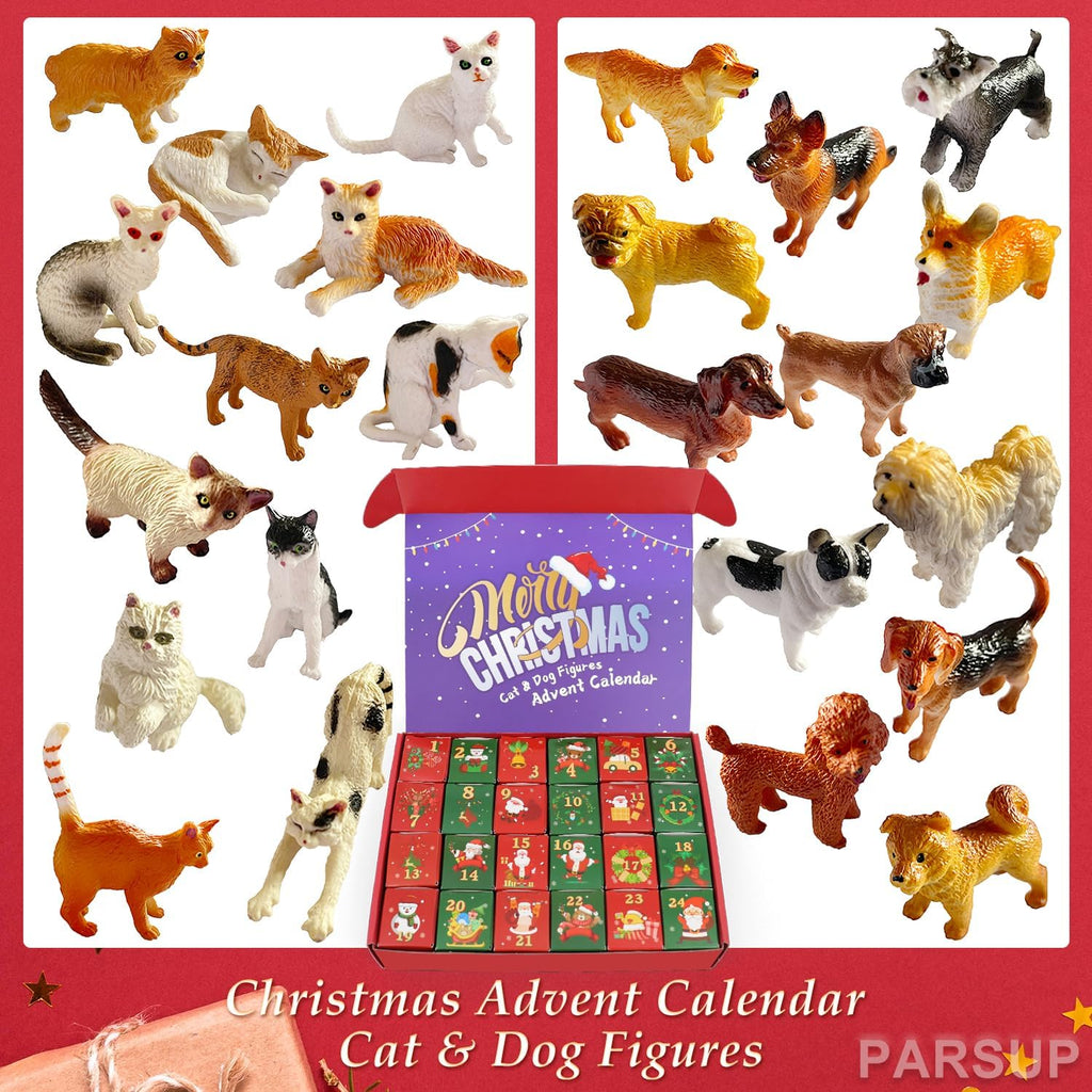 Regine Switzerland Christmas Advent Calendar - 24 Box Countdown with Cat & Dog Figurines for Holiday Decor