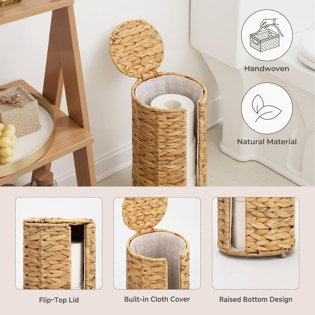 StorageWorks Toilet Paper Holder Stand - Free Standing Design with Built-in Cloth Lining | Holds 3 Rolls