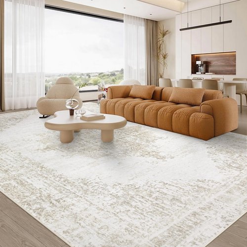 Area Rug 8x10 Washable Rugs: Large Living Room Rug Vintage Medallion Rugs Low Pile Distressed Indoor Retro Carpet for Bedroom Kitchen Dining Room Home Office (Beige, 8' x 10')