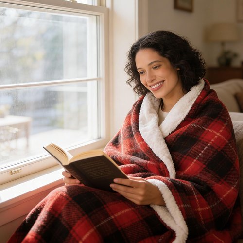 PTQ Red Christmas Electric Heated Blanket 50"x60", Fast Heated Throw with 8 Hours Auto Off/8 Heats Levels, Soft Plaid Sherpa with ETL Certification, Gifts for Adults Keep Warm in Home Office