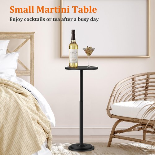 Drink Table, Small Side Table with Adjustable Height & Heavy-Duty Design, Pedestal Martini Tables for Small Spaces, Sofa Couch, Living Room, Bedroom, Supports up to 88 lbs, Black