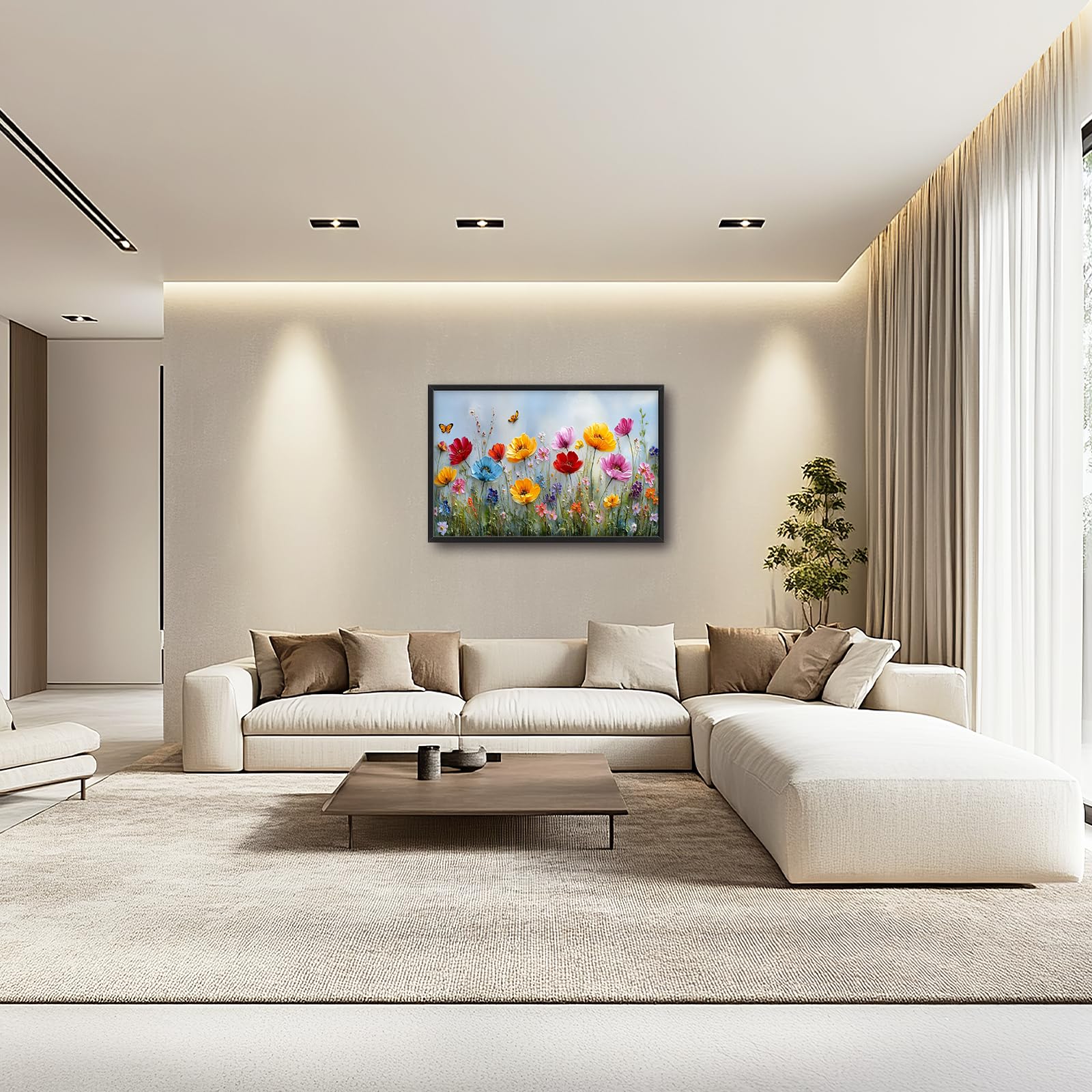 Large Wall Art For Living Room Wildflower Canvas Wall Decor Flower Pictures Floral Paintings Prints Big Textured Artwork Framed Modern Decorations For Living Room Office Bedroom Bathroom Gifts 36" x 24"